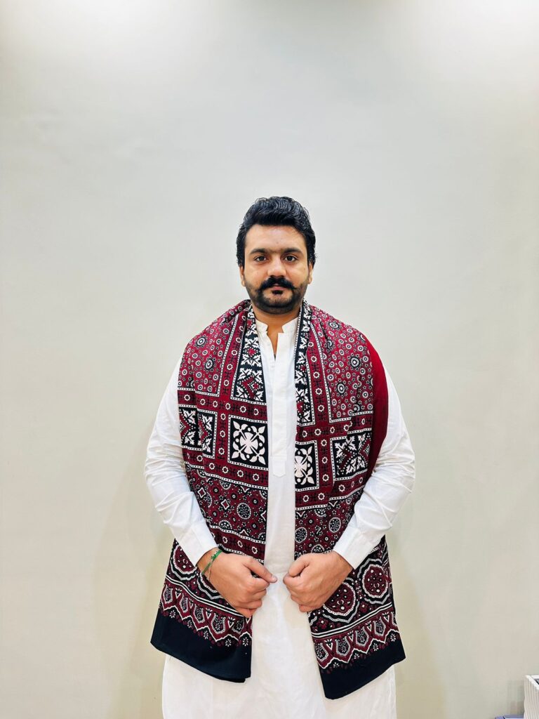 Black & Maroon Sindhi Ajrak Pack of 4 Premium Hand-Blocked Shawls UK