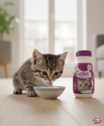 Kitten drinking lactose-free milk treat UK