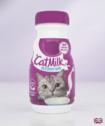 Cat milk 200ml bottle close-up with calcium label