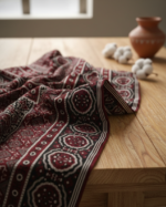 100% Cotton Sindhi Ajrak Black & Maroon Hand-Blocked Shawl UK