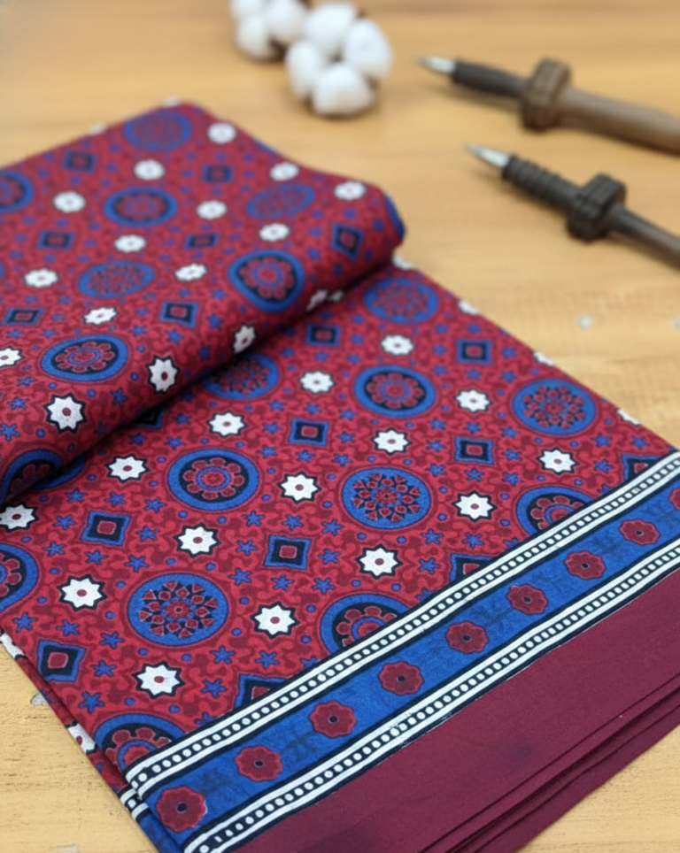 100% Cotton Sindhi Ajrak Pack of 4 Authentic Hand-Blocked Shawls UK