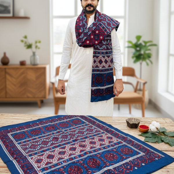 100% Cotton Sindhi Ajrak Pack of 2 Hand-Blocked Shawls UK