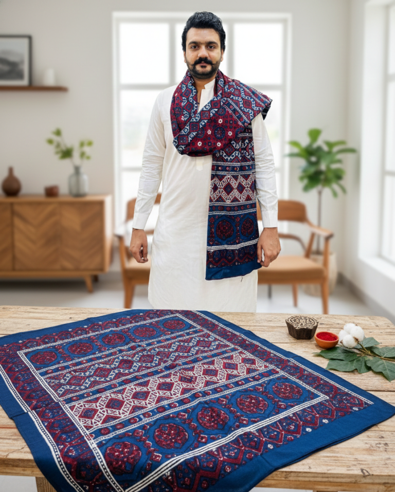100% Cotton Sindhi Ajrak Pack of 2 Hand-Blocked Shawls UK