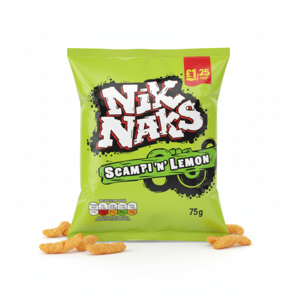 Nik Naks Scampi ’N’ Lemon Crisps 20 × 75g PMP Pack UK