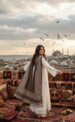 Ladies Ajrak Dupatta – Deep Brown Multicolour Hand-Blocked Cotton Shawl - Image 2