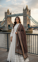 Ladies Ajrak Dupatta Deep Brown Multicolour Hand-Blocked Cotton UK