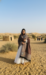 Ladies Ajrak Dupatta Deep Brown Multicolour Hand-Blocked Cotton UK