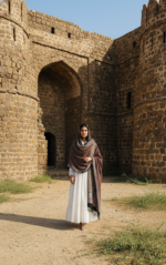 Ladies Ajrak Dupatta – Deep Brown Multicolour Hand-Blocked Cotton Shawl - Image 3