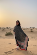 Ladies Ajrak Dupatta – Black & Multicolour Hand-Blocked Cotton Shawl - Image 3