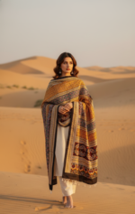 Ladies Ajrak Dupatta Mustard Yellow Multicolour Hand-Blocked UK