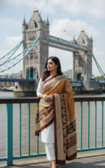 Ladies Ajrak Dupatta – Mustard Yellow & Multicolour Hand-Blocked Shawl - Image 2