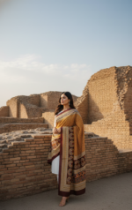 Ladies Ajrak Dupatta Mustard Yellow Multicolour Hand-Blocked UK