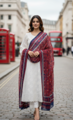 Ladies Ajrak Chiffon Dupatta Red & Navy Lightweight Hand-Blocked UK