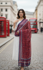 Ladies Ajrak Chiffon Dupatta – Lightweight Red & Navy Hand-Blocked Scarf - Image 2