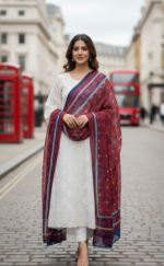 Ladies Ajrak Chiffon Dupatta – Lightweight Red & Navy Hand-Blocked Scarf - Image 3
