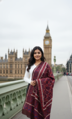 Ladies Cambric Ajrak Shawl – Soft Cotton Blue & Maroon Hand-Blocked Dupatta - Image 2