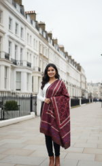 Ladies Cambric Ajrak Shawl Soft Cotton Blue & Maroon Dupatta UK