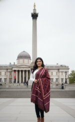 Ladies Cambric Ajrak Shawl – Soft Cotton Blue & Maroon Hand-Blocked Dupatta - Image 3