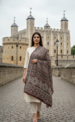 Ladies Fancy Linen Ajrak Shawl Brown & Cream Hand-Blocked Dupatta UK