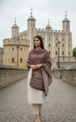 Ladies Fancy Linen Ajrak Shawl Brown & Cream Hand-Blocked Dupatta UK