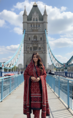 Ladies Soft Cotton Ajrak Shawl – Red & Black Hand-Blocked Dupatta - Image 2