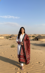 Ladies Soft Cotton Ajrak Shawl Red & Black Hand-Blocked Dupatta UK